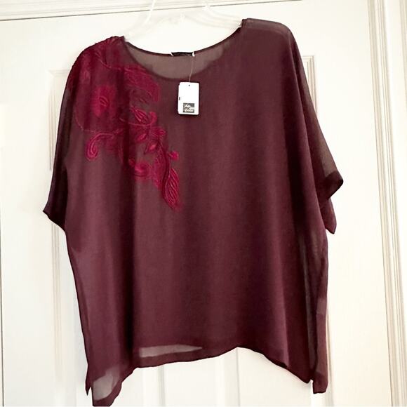 DRIES VAN NOTEN Maroon Sheer Floral Embroidered Silk Blouse Top Shirt NWT 42 - Picture 2 of 13